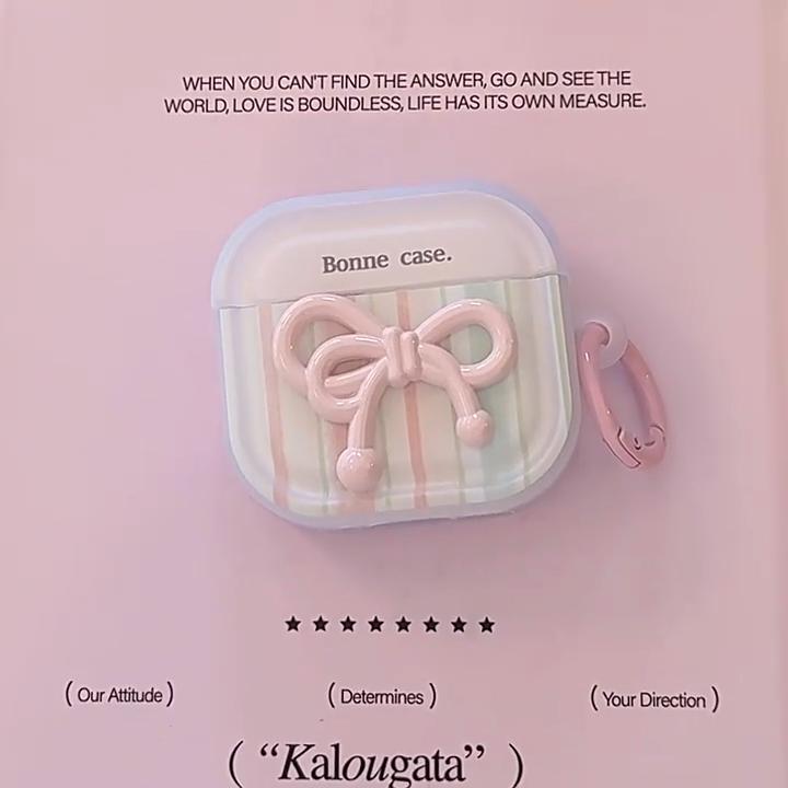 Koreanische gestreifte 3D-Schleifen-Kabellose Kopfhörerhülle für AirPods Pro 3 2 Headset Schutzhülle Für AirPods 4 3 2 1 Mit Schlüsselanhänger