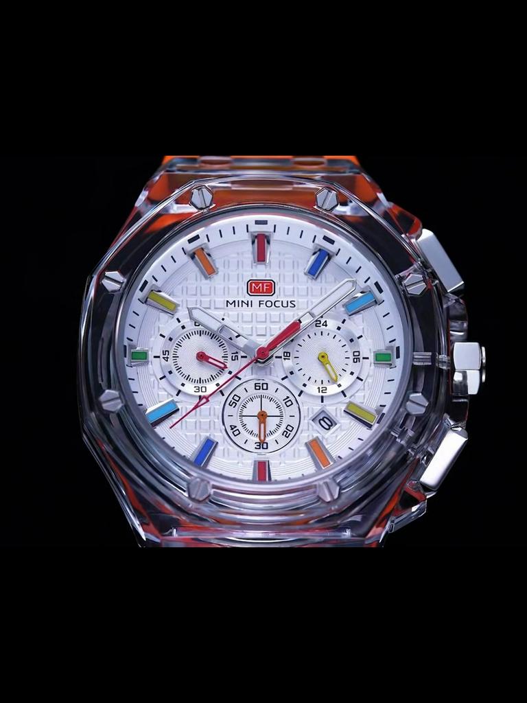Multifunctional Casual Quartz Watch Mens Watches Waterproof Transparent Case Wrist Watch with Luminous Hands