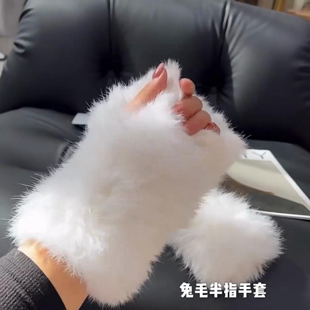 Real Rabbit Fur Gloves Winter Women Warm Soft Natural Rabbit Fur Gloves Knitted Thick Female Genuine Rabbit Fur Mittens
