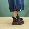 Johnature Commuter Retro Thick Soled High Heels Pumps Versatile Genuine Leather Women's Platform Shoes