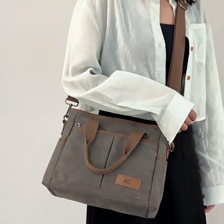 Multi-pocket Casual Canvas Bag with Large Capacity, Korean Style, Light Luxury, Versatile Messenger Bag, Commuting Shoulder Bag