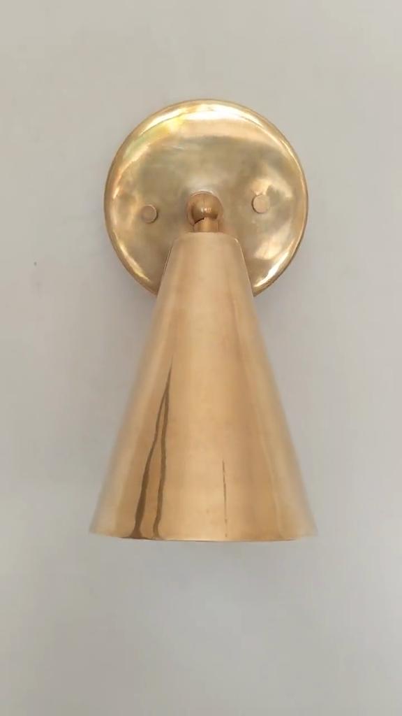 Light Raw Brass Wall Sconce Light | Italian Wall Scone Lamp | Cone Wall Lamp Scone | Mid Century Wall Scone Fixture