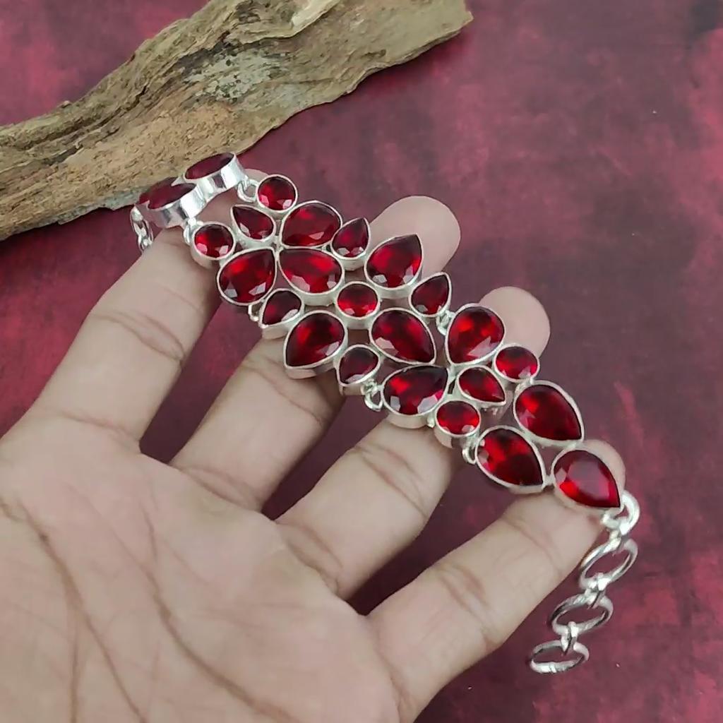 Rotes Granat Armband, 925 Sterling Silber Edelstein Schmuck, handgefertigtes Armband zum Muttertag