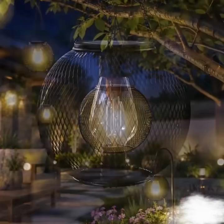 Solar Lanterns Outdoor Waterproof Metal Hanging Lights with Hooks Auto On/Off Warm Lighting for Porch Garden Yard Pathway Patio Landscape Decor
