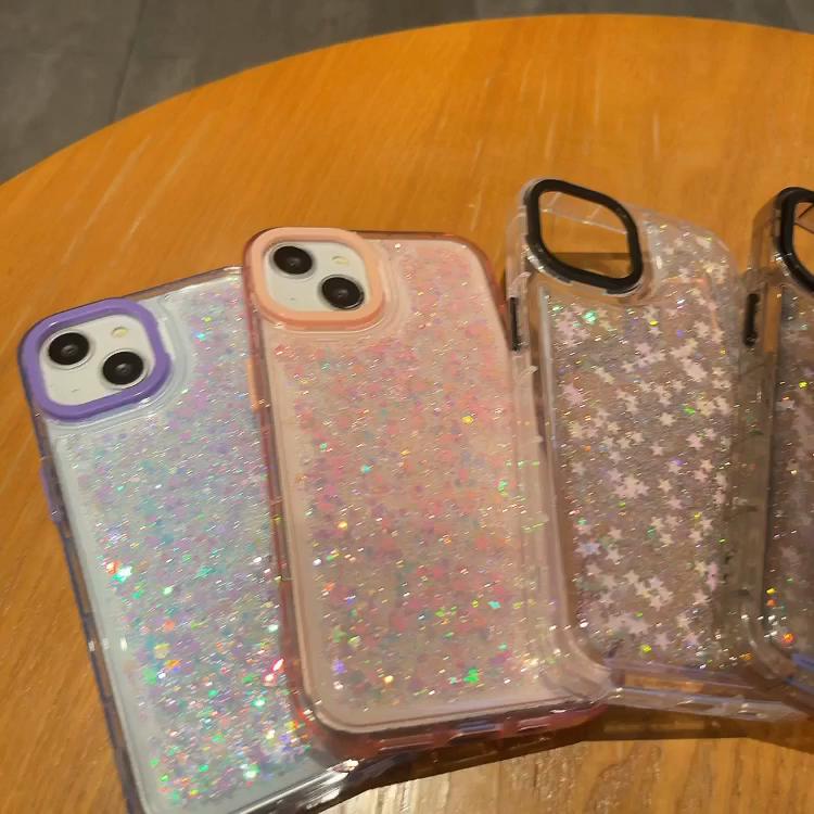 Třpytivé pouzdro Pentagram Star lesklé tvrdé průhledné pouzdro zadní kryt Jelly Shell na mobilní telefon pro Oppo Xiaomi Redmi