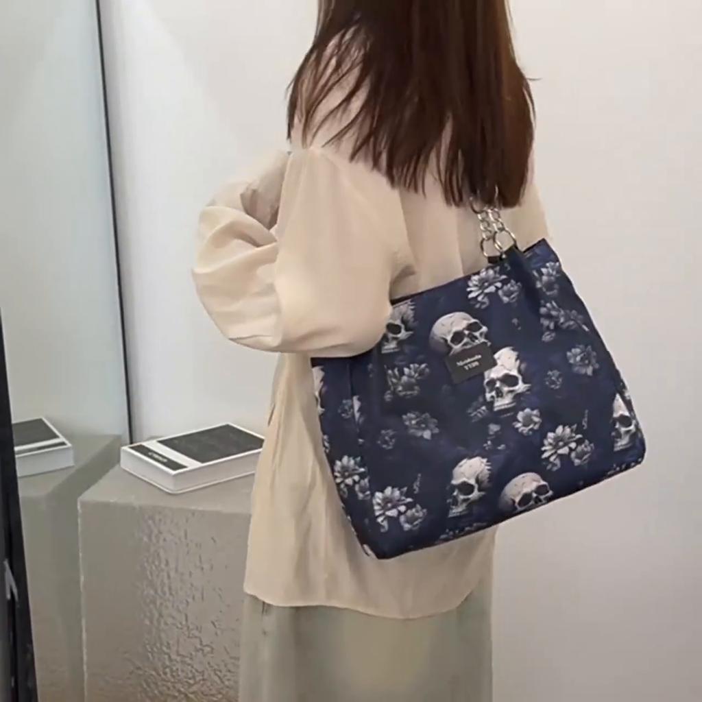 Yogodlns Vintage gotisk vanntett Oxford skulderveske Estetisk skalletrykk vesker Dame håndveske Messenger-vesker med stor kapasitet