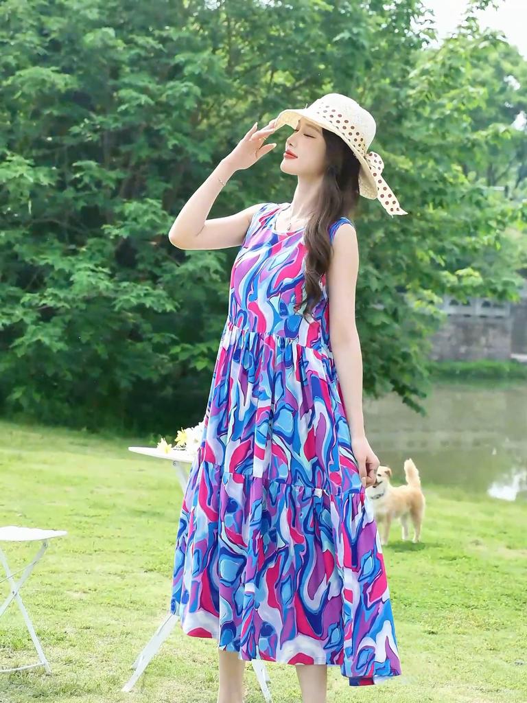 Summer Sleeveless Dresses for Women Vintage Clothes Loose Plus Size Elegant Long Dress