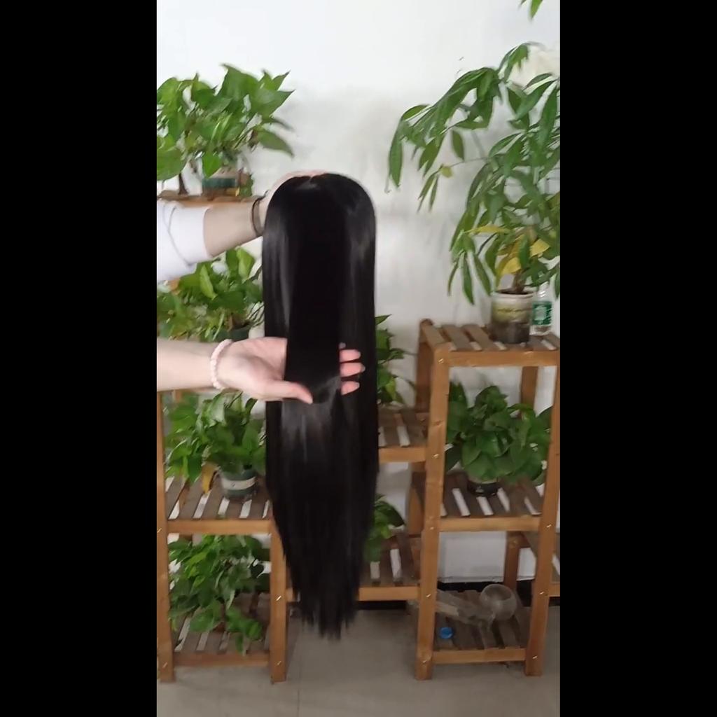 MERISIHAIR Long Black Straight Headband Wigs Heat Resistant Synthetic Hair Wig Machine Made Wig For Black Women