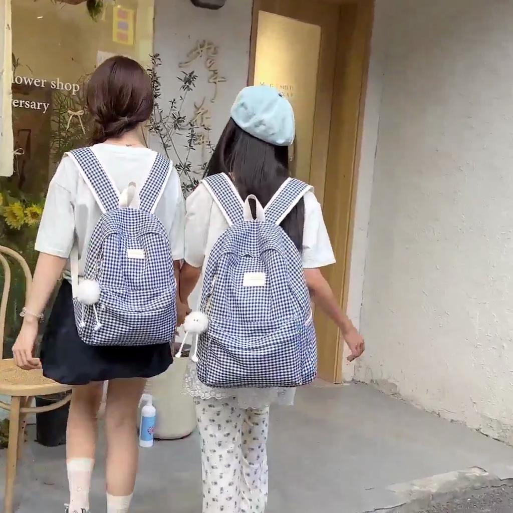 Plaid Backpack Campus Student Schoolbag Nylon Large Capacity Backpack