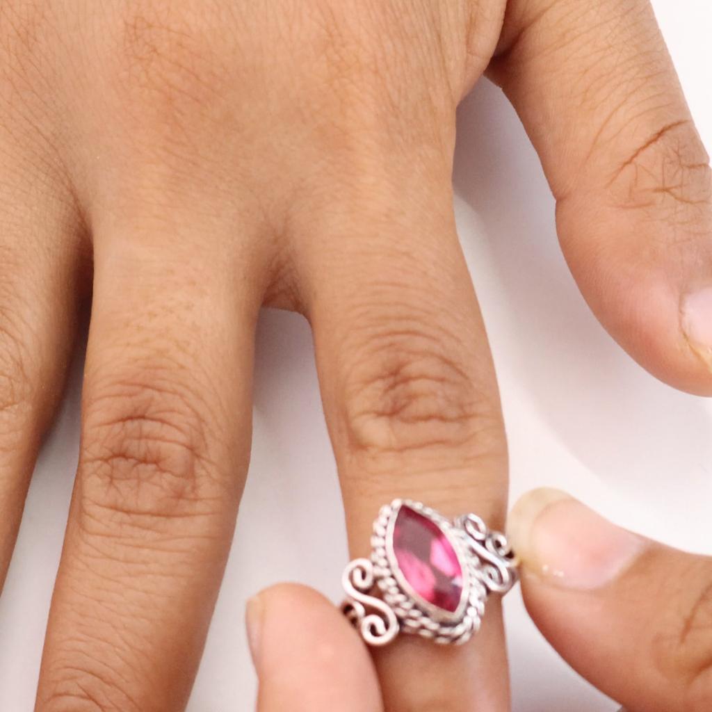 Rare Pink Rubellite Gemstone 925 Sterling Silver Jewelry Handmade Ring For Women PR-1-10
