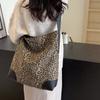 Leopard Print Large Capacity Tote Bag Women's Vintage Canvas Shoulder Crossbody Bag