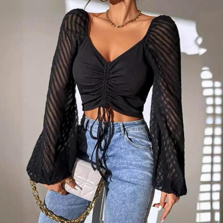 New Xun Sweetheart Neck Chest Strap Lantern Sleeve Exposed Umbilical Top