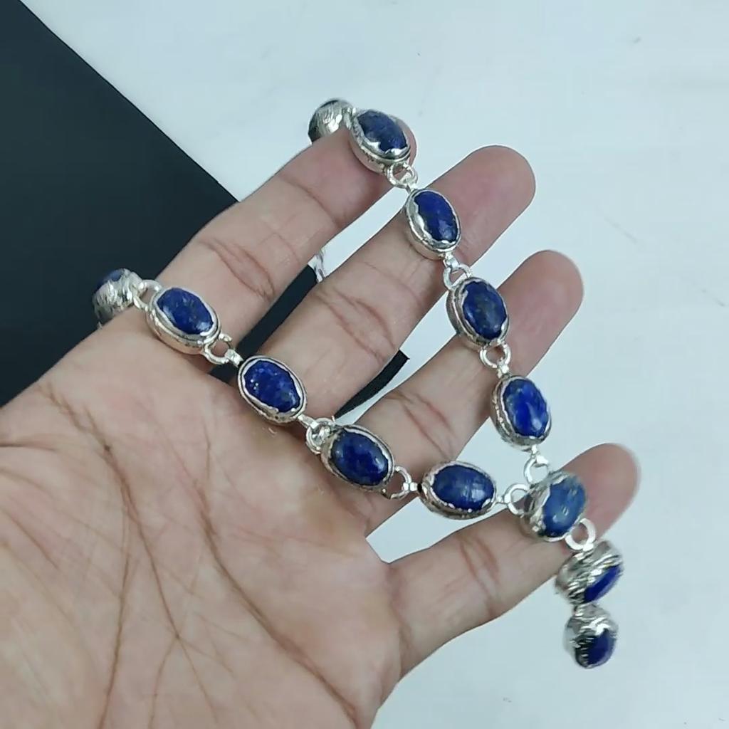 Dainty Lapis Lazuli Gemstone Handmade 925 Sterling Silver Necklace, Lapis Lazuli Silver Necklace For Wife, Unisex Necklace, Wadding Gift