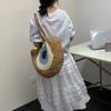Straw Bag Women Hand-Woven Handbag Round Shape Rattan Bag Big Capacity Casual Beach Shoulder Crossbody Bag