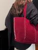 Yogodlns Designer Rivet Faux Suede Underarm Shoulder Bag Large Capacity Shopper Tote Bag Winter Handbags Coffee Black