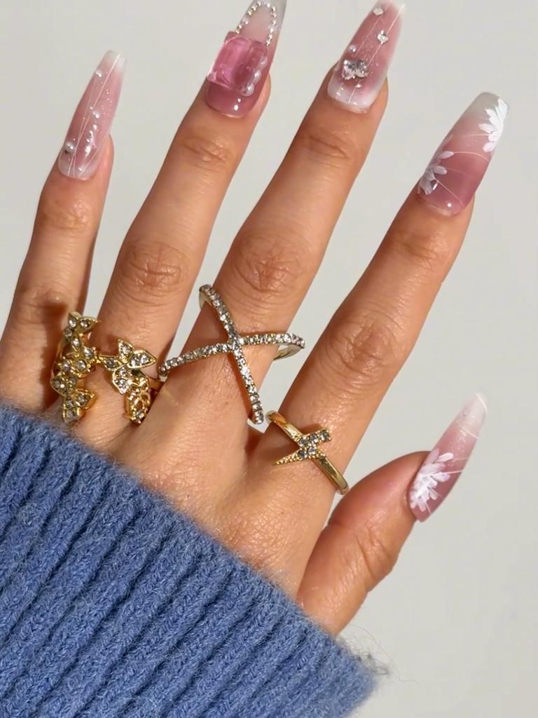 Fashionable Luxury Rhinestone Butterfly Lightning Ring Set for Women's Jewelry With Niche Design Finger Ring