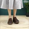 Johnature Retro Solid Color Thick Soled Pumps Genuine Leather Comfortable And Versatile Women's Slip-on Shoes