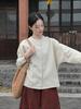 Johnature Women Vintage Shirts Tops Spring Chinese Style Stand Long Sleeve Solid Color Loose Shirts