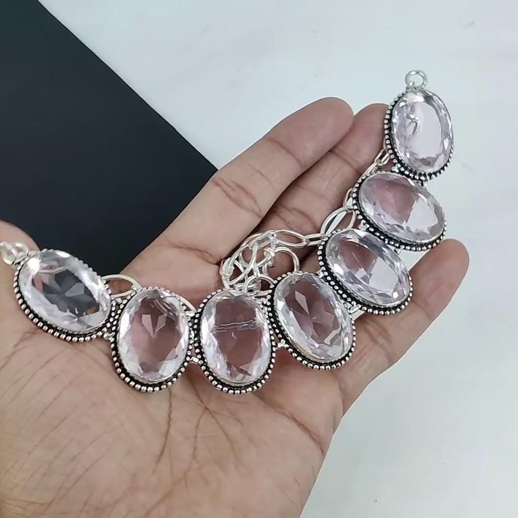 Pink Kunzite Gemstone Handmade 925 Sterling Silver Necklace, Blue Copper Turquoise Silver Necklace For Wife, Unisex Necklace, Christmas Day Gift