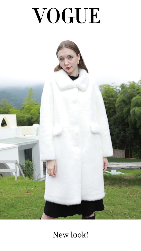 Mink Velvet Faux Fur Women's Warm Coat With Solid Color Lapel Collar Faux Fur Coat