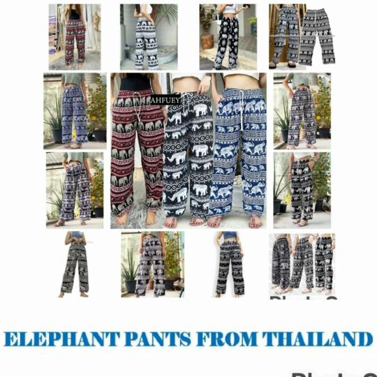 Elephant Long Pants Sexy Adjustable Elastic High Waistband Strap Loose Leg Women Print Thailand Casual Streetwear Beach Bohemian Retro Vintage