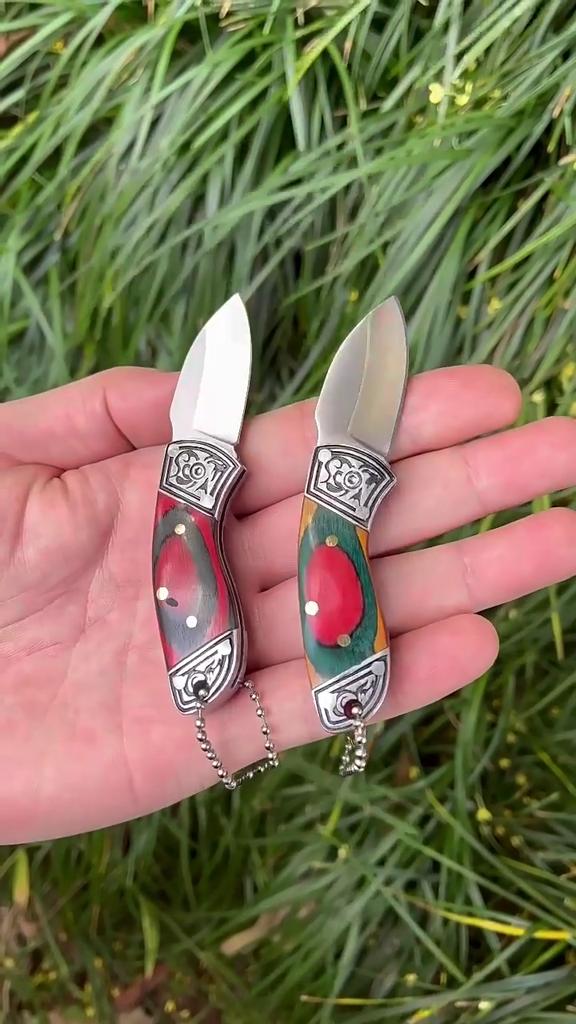 Mini Folding Pocket Knife Stainless Steel Colored Wood Handle Keychain Unpacking Express Knife Survival EDC Tool for Camping