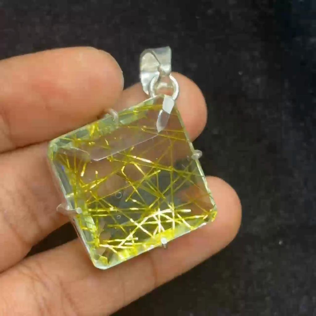 Natural Sterling 925 Silver Yellow Topaz Pendant Square 84.60 Ct Gems CERTIFIED my-346-k