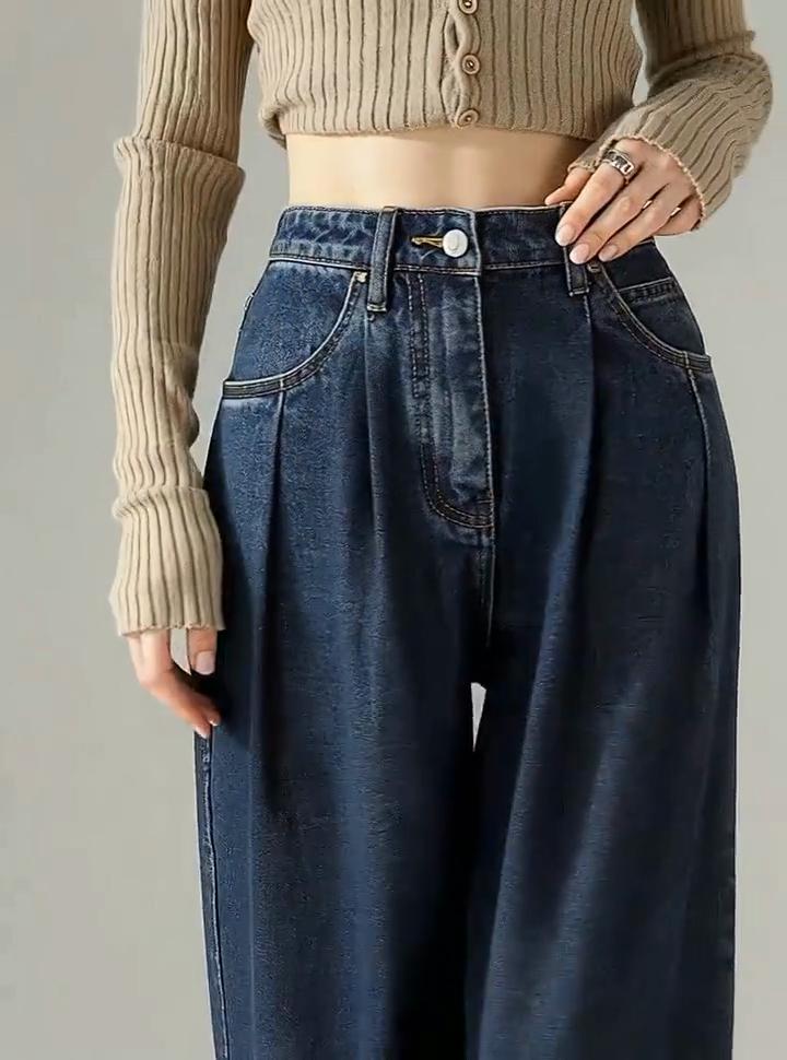 TonLion 2026 Spring And Summer New Denim Jeans, Casual Versatile Women's Jeans, Pleated Casual Wide-Leg Pants