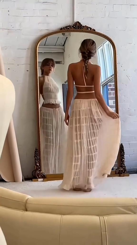 Móda Jednodílná sukně s dlouhým výstřihem Dámské šněrovací sukně Maxi sukně 2024 Jaro Léto Dámská 2dílná sada