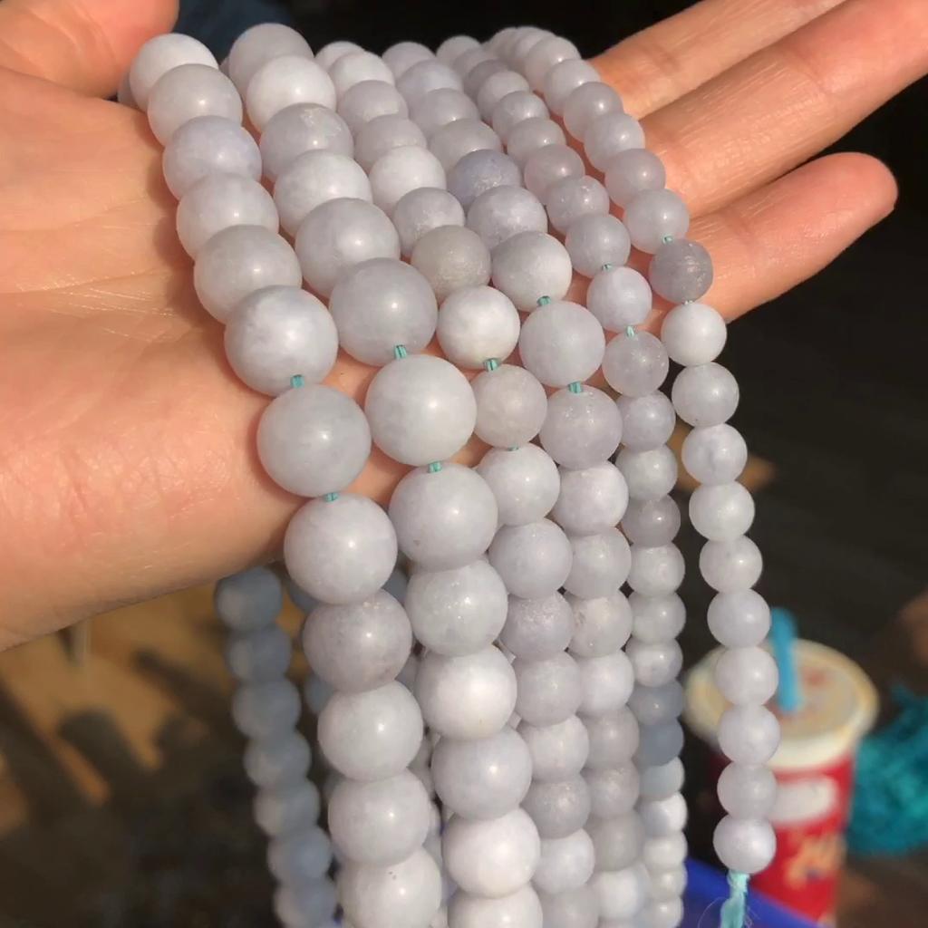 Natural Matte Light Blue Jades Stone Beads Grey Frosted Loose Round Beads For DIY Jewelry Making Bracelet Accessories 6 8 10mm