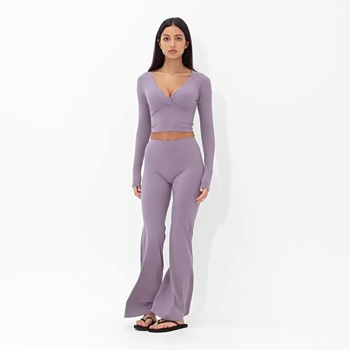 Women Yoga Set 2PCS Sportswear Workout Clothes Athletic Wear Gym Outfits Legging Fitness Bra Crop Top Long Sleeve Sports Suits