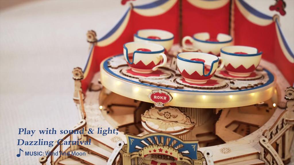 ROBOTIME ROKR Tilt-A-Whirl DIY Music Box 3D Wooden Puzzle EA04