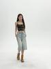 American Retro Cargo Denim Pants Women Fashion Casual Wide Leg Capri Jeans Summer Simple All Match Baggy Jeans