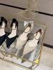 New Style One-word Metal Strap Hollow High Heels Thick Heel Sandals Daily Commuting Breathable Suede Single Shoes