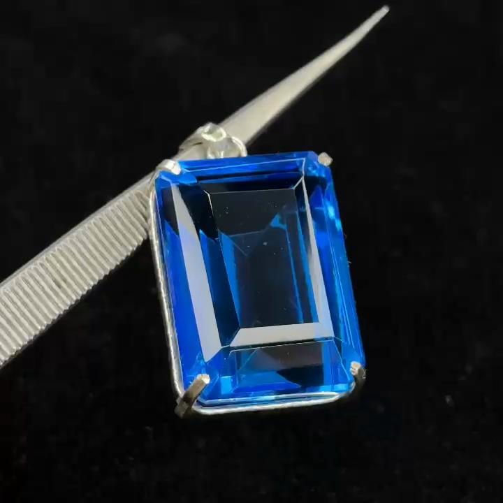 Natural Blue Topaz Pendant 129 ct Brazilian Emerald Cut 925 Sterling Silver Gemstone Jewelry Gift