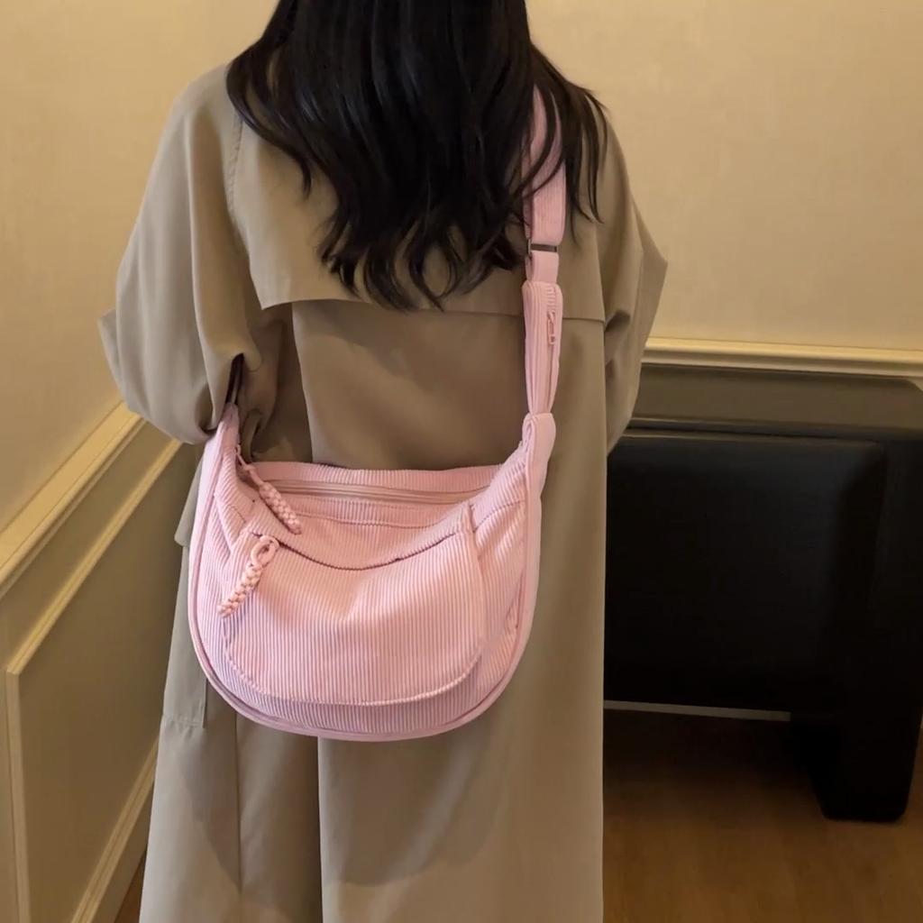 Borsa a spalla in velluto a coste da donna borsa a tracolla a tinta unita