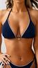 Women’s Solid Color Tankini Bathing Suit Halter Backless Bikini Swimsuit, Sexy Two Piece Triangle Swimwear with Small Ruffle Trim and Pendant