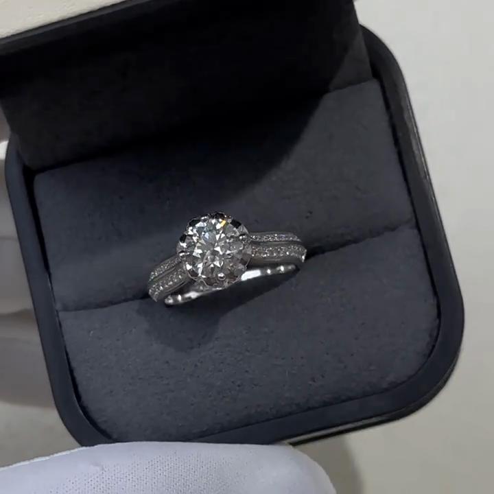 Vinregem Eleganter 100% 925 Sterlingsilber 3EX VVS1 D Farbe Rundschliff 6,5 MM 1 CT Echte Moissanit Diamanten Ring Hochzeit Verlobung Feiner Schmuck Geschenke