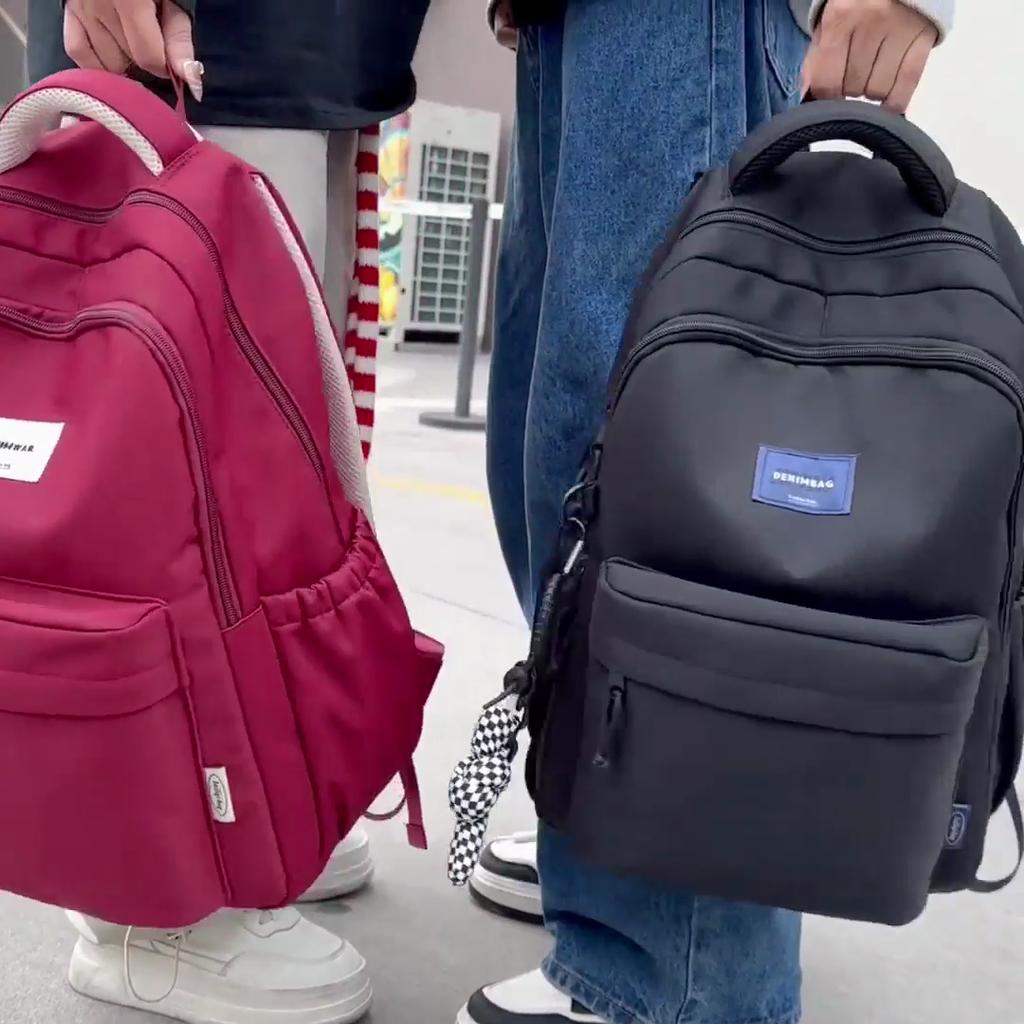 Women Large Capacity Backpack Student Schoolbag Men Solid Color Backpack