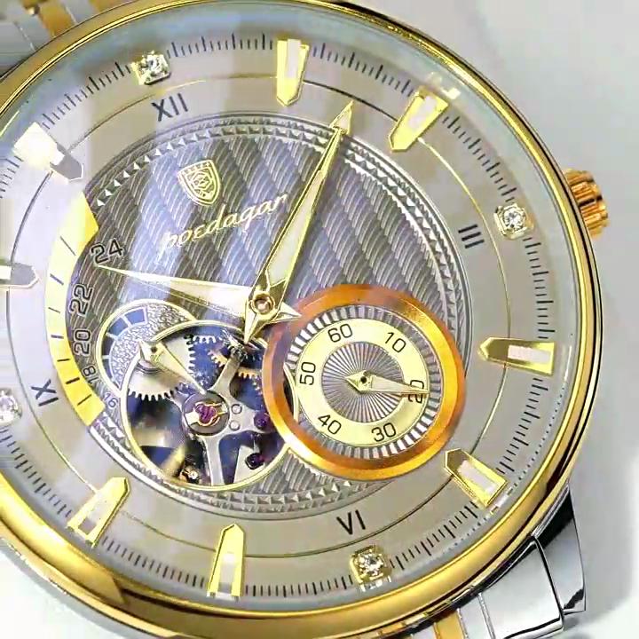 POEDAGAR Moda İş Erkek Saati Su Geçirmez Aydınlık Oyuklu Tourbillon Erkek Saat Otomatik Mekanik Saatler