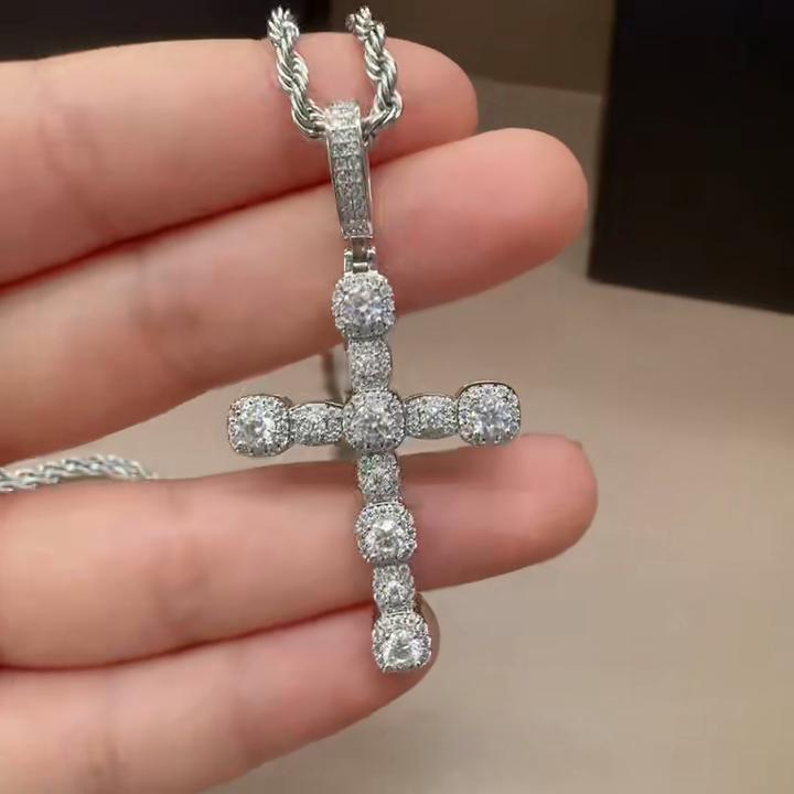 Eisiger Kreuz-Anhänger Halskette Moissanit Hip Hop Kupfer Schmuck für Männer Frauen