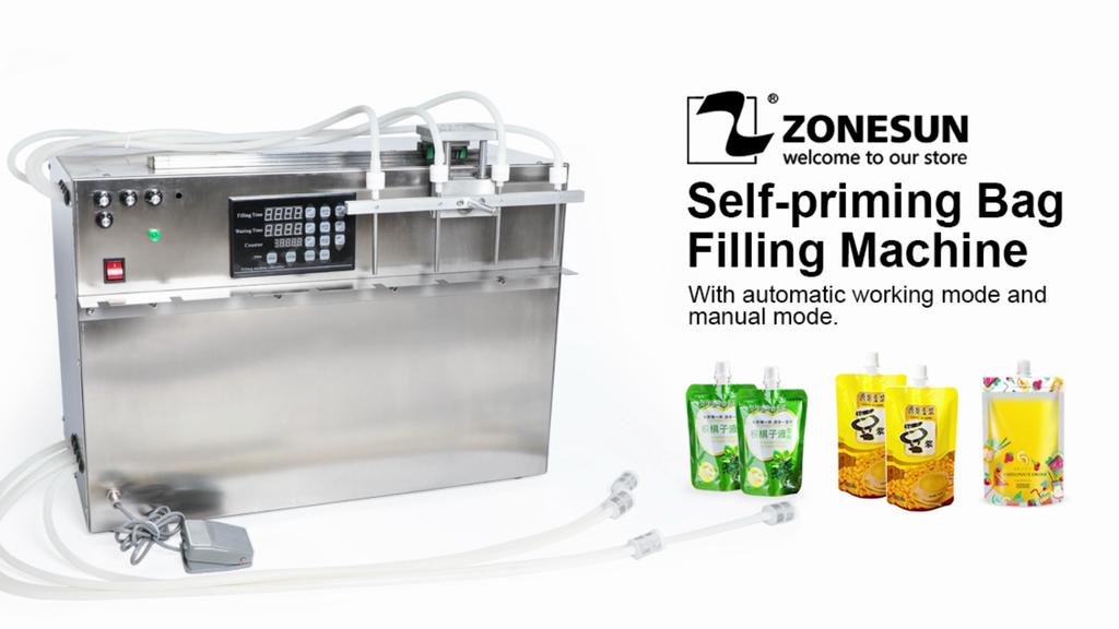 ZONESUN ZS-MPSP4 4 Heads Semi-Automatic Spout Pouch Soybean Milk Drink Liquid Filling Machine