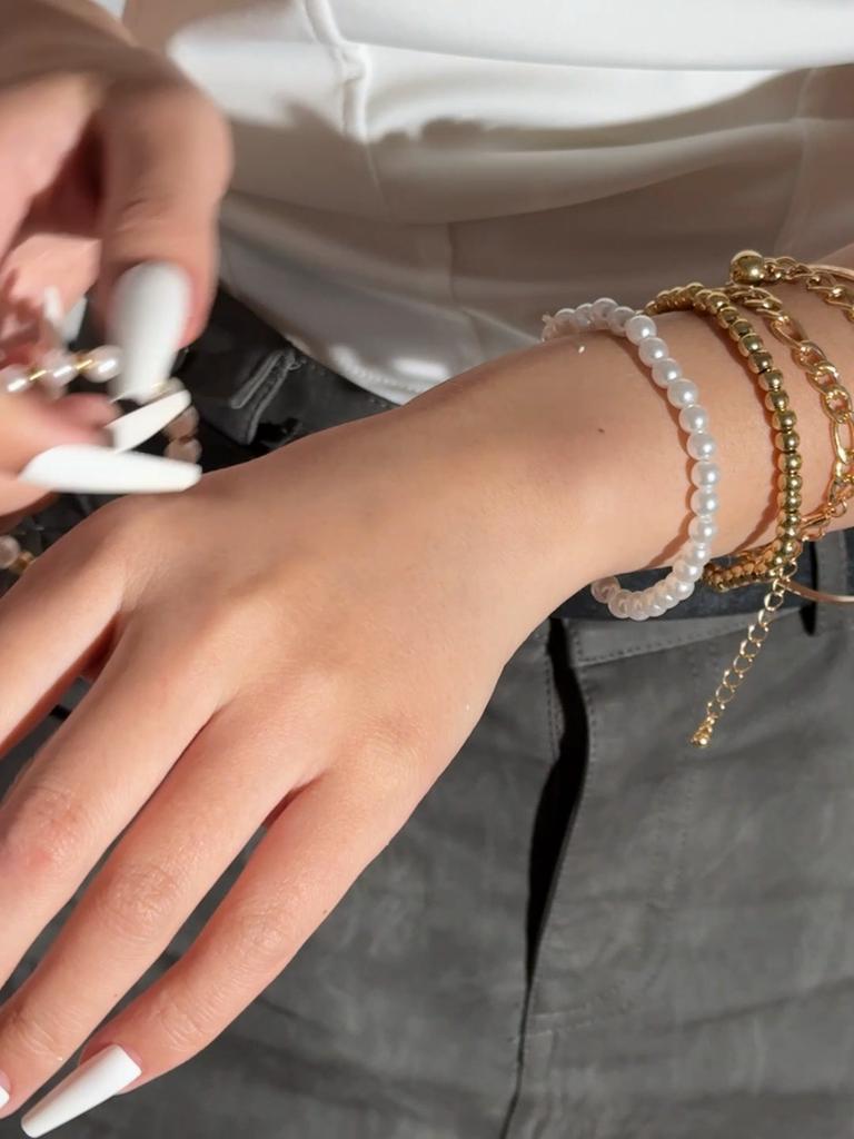 Fashionable Personalized Pearl CCB Beaded Multi Layer Bracelet Women's Jewelry Exaggerated Thick Chain Bracelet Stacking Set