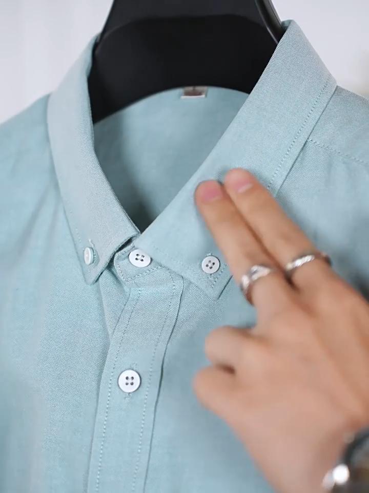 Men's Summer Breathable 100% Cotton Solid Color Short Sleeve Button Down Shirt, All Match Fashion Casual Premium Top