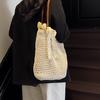 Yogodlns Women Straw Woven Shoulder Bag Solid Color Shoulder Summer Woven Pouch for Women Handmade Traveling Handbags Underarm Bags