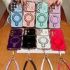 Wavy Frame Wrist Strap Phone Case for Samsung Galaxy S22 S23 S24 S25 Ultra Plus Edge A55 A54 A56 A36 A24 Silicone Soft Protective Cover Magnetic Stand