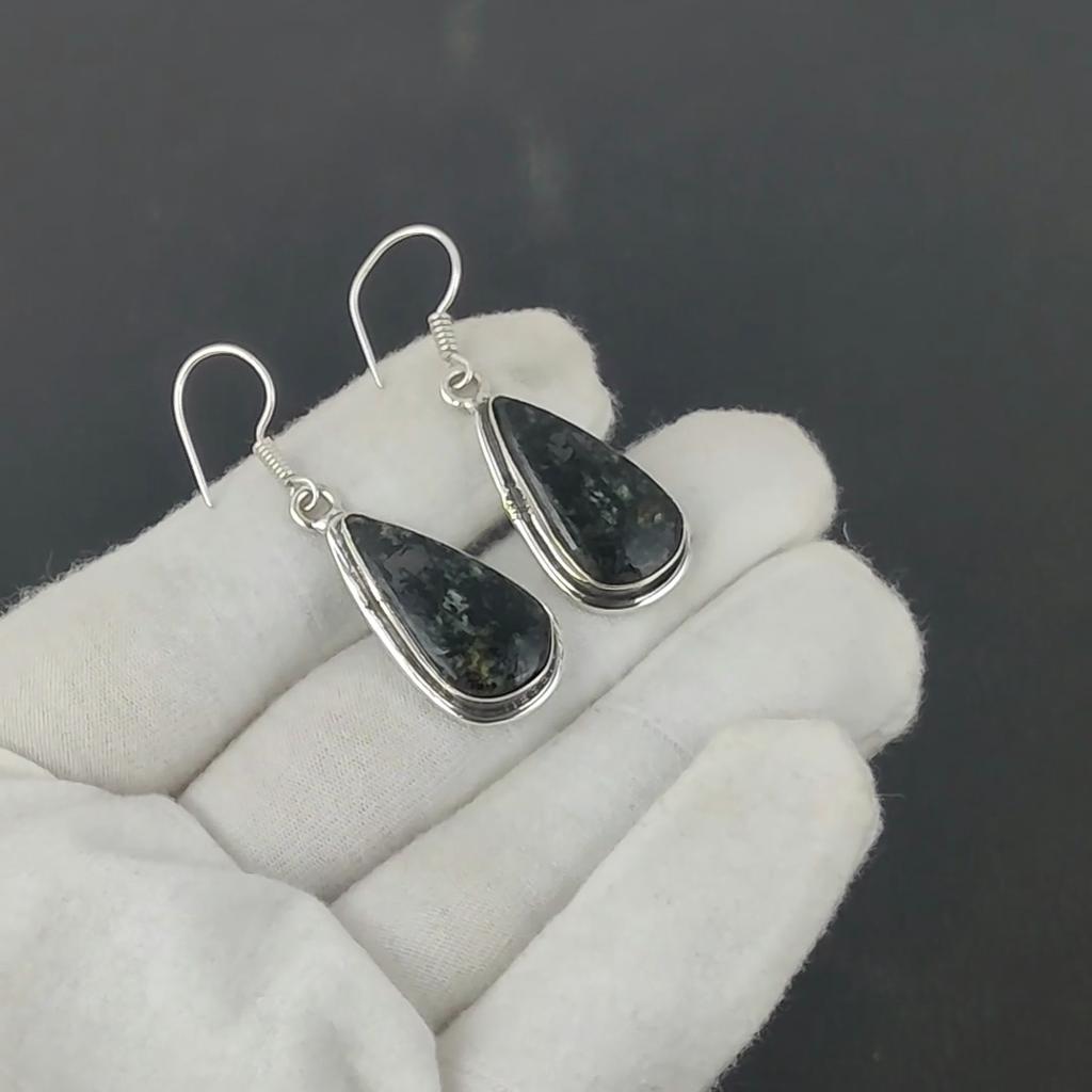 Natürlicher Larvikit Edelstein Antike Ohrringe 925 Sterling Silber Ohrring, Boho Silberschmuck Hängeohrringe, Geschenke zum Geburtstag Geschenke für Sie