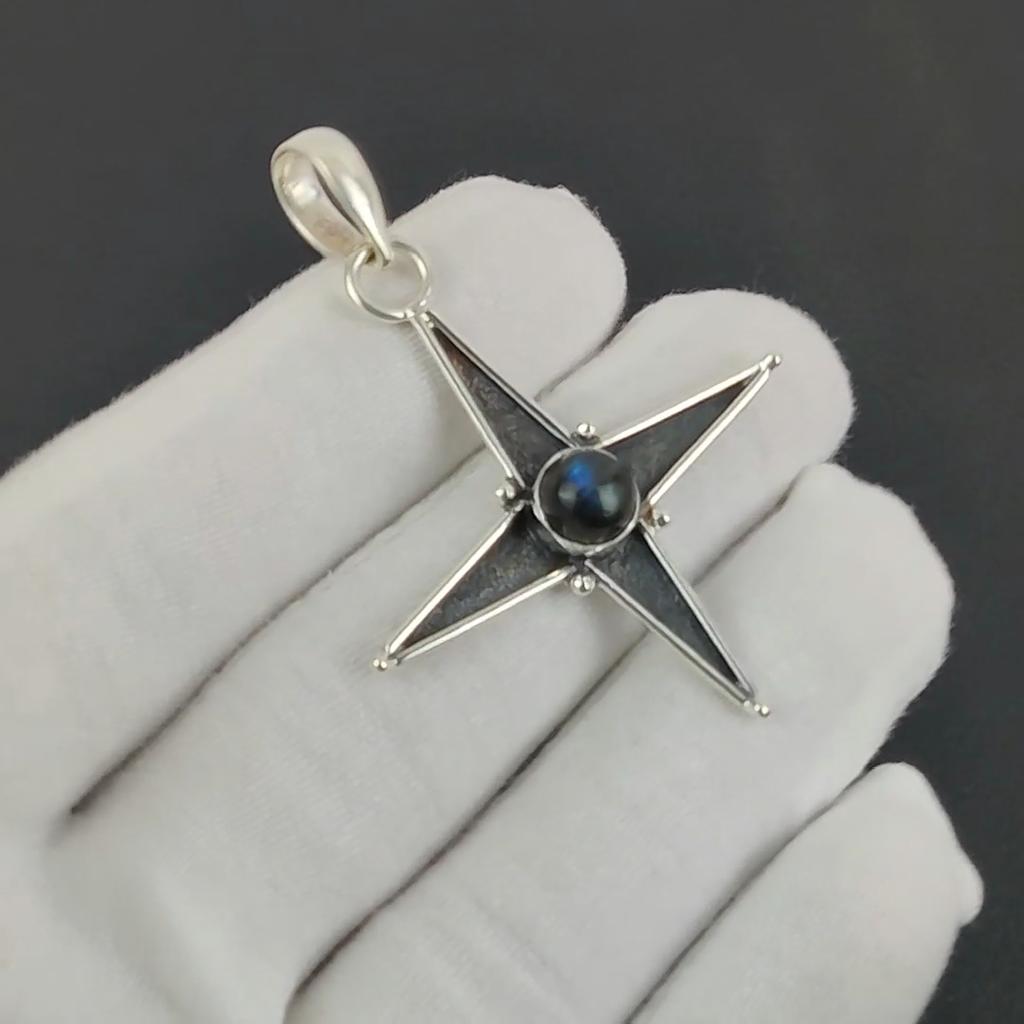 Natural Blue Flashy Labradorite Gemstone Silver Pendant In 925 Sterling Silver - Handmade Star Design, Everyday Wear Jewelry, Unique Designs Pendant
