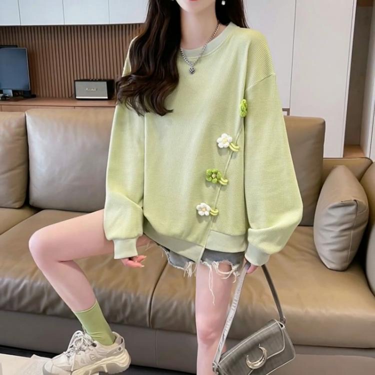 Design Sense Niche Long Sleeved New Versatile Korean Version Loose Plus Size Waffle Hoodie Top for Women