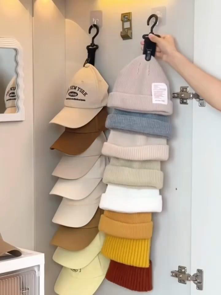 Wardrobe Hat Rack Hanging Rope Hat Storage Clips Hat Organizer Display for Baseball Caps Hat Hanger for Closet Door and Bedroom